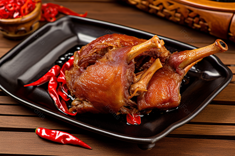 复古风鸭肉拍摄清晰的摄影图高清的图片电商产品拍摄美食美味食物放在木板上的一盘菜,高清,摄影图,摄影图片,图片大全,摄影图免费下载